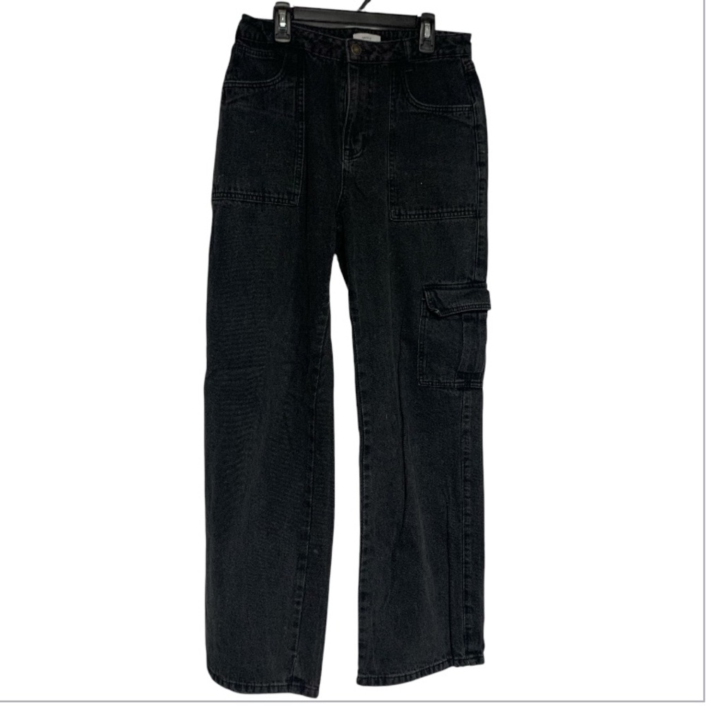 Forever 21 Cargo Denim Jeans Relaxed Straight Leg faded black women’s size 28